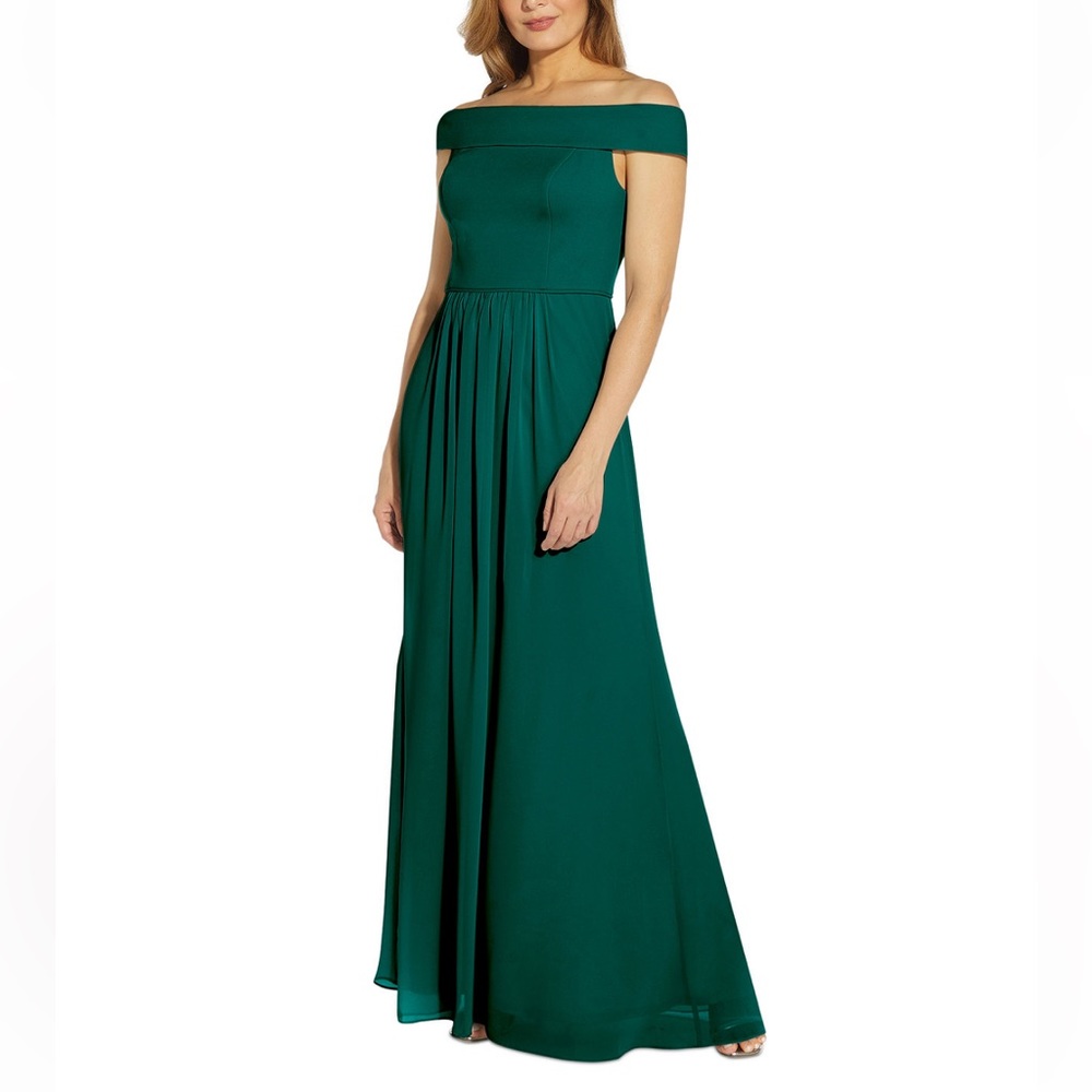 NWT Adrianna Papell Crepe Chiffon Gown Hunter Green 20